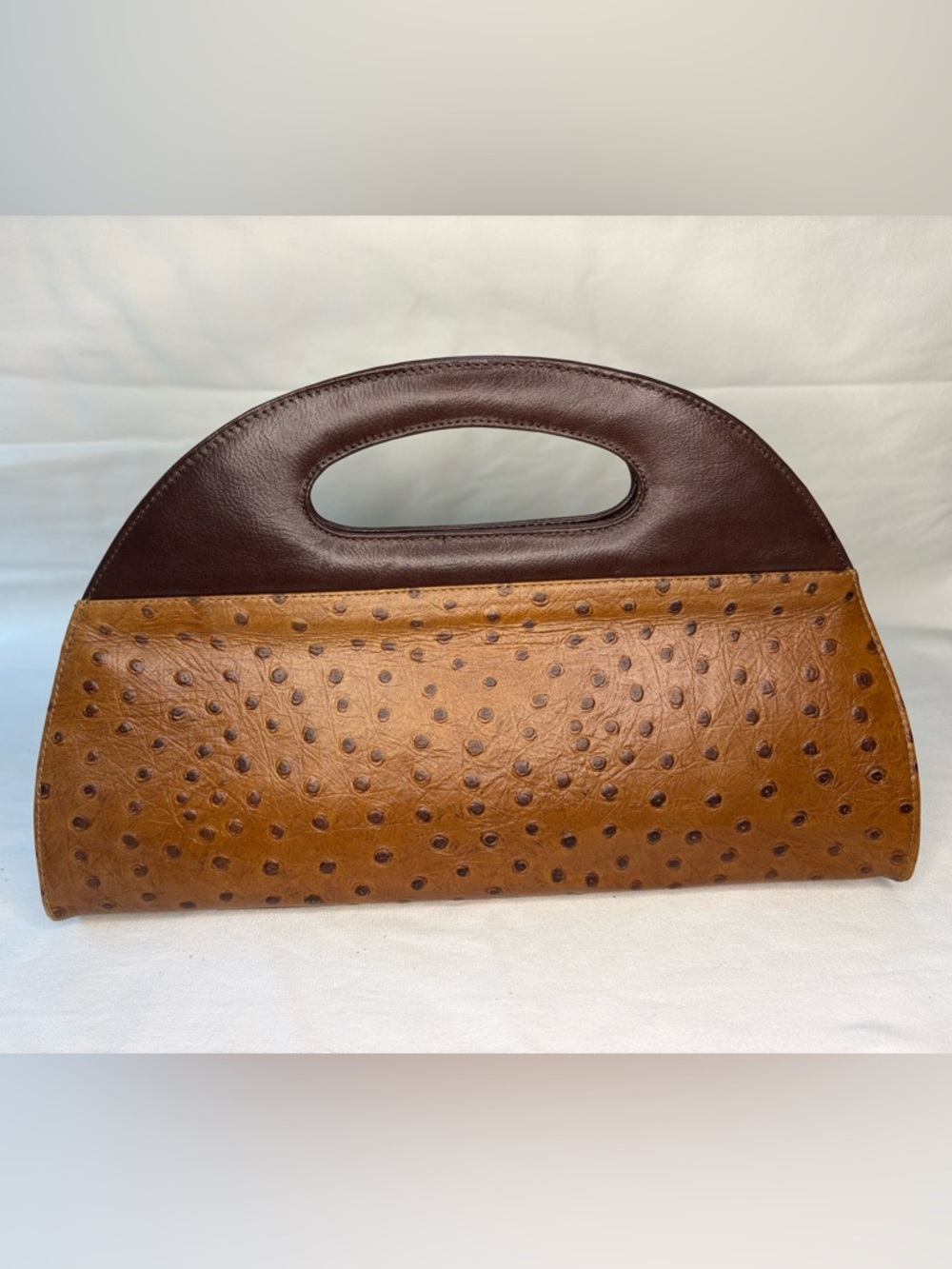 J.Renee Two-Tone Brown & Tan Ostrich-Effect Clutch (Unused)